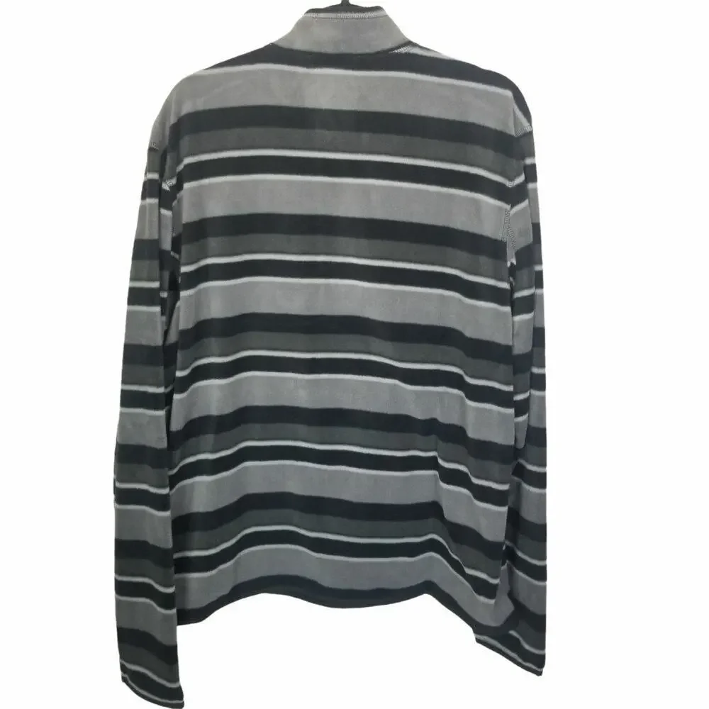 Duluth Trading Co Men Striped Fleece Pullover Sweater L Relaxed Gorpcore 1/4 Zip